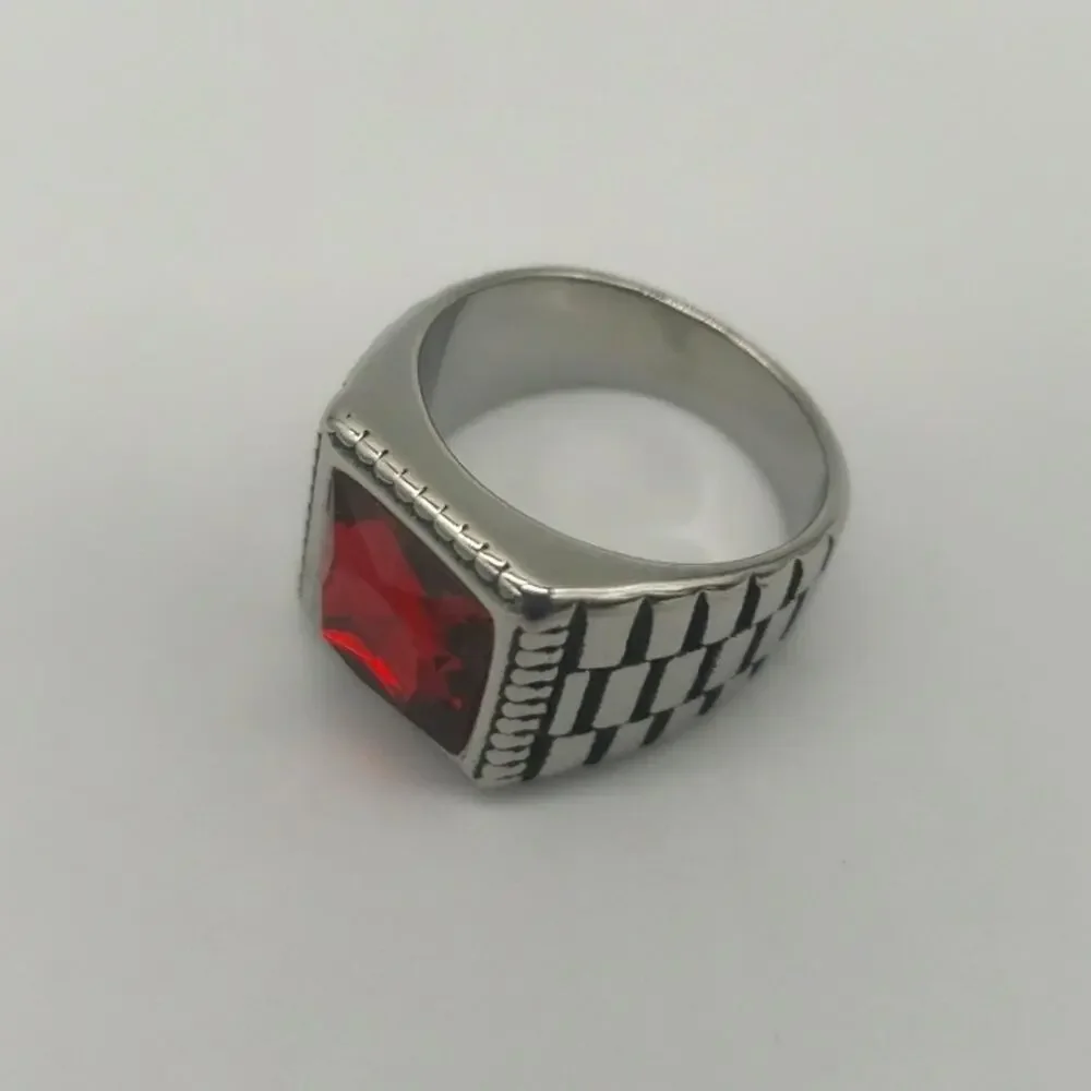 Red Cubic Zirconia Handmade Men's Ring Size 9 NWT